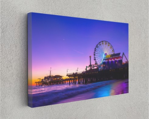Sea Horizon Sky Sunset Santa Monica Pier Canvas Print Wall Art