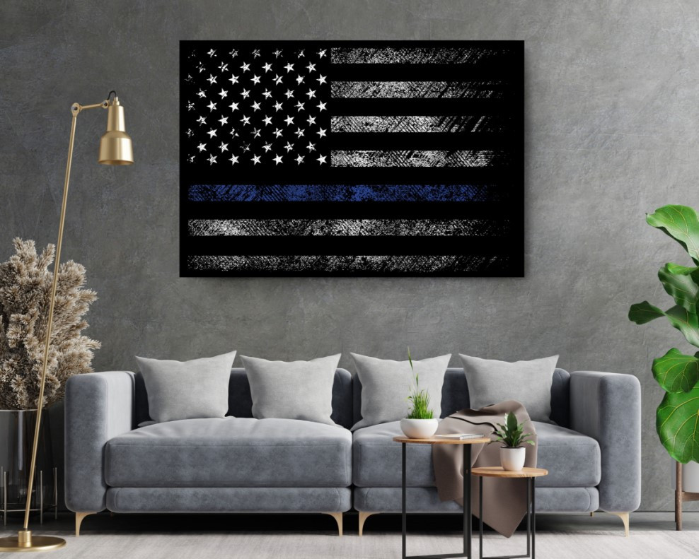 USA Flag Black Blue Law Enforcements US Special Edition Canvas Wall Art