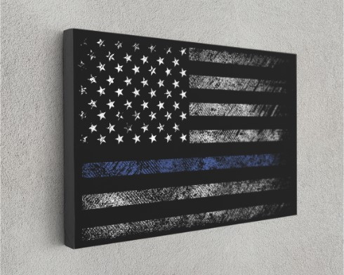 USA Flag Black Blue Law Enforcements US Special Edition Canvas Wall Art