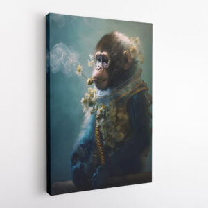 Astronaut Monkey with Flowers Animal Kingdom Motivation Canvas Wall Art