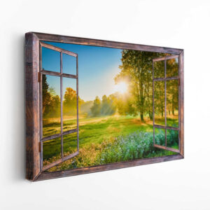Exotic Green Day Forest View Open Window Canvas Print Wall Art