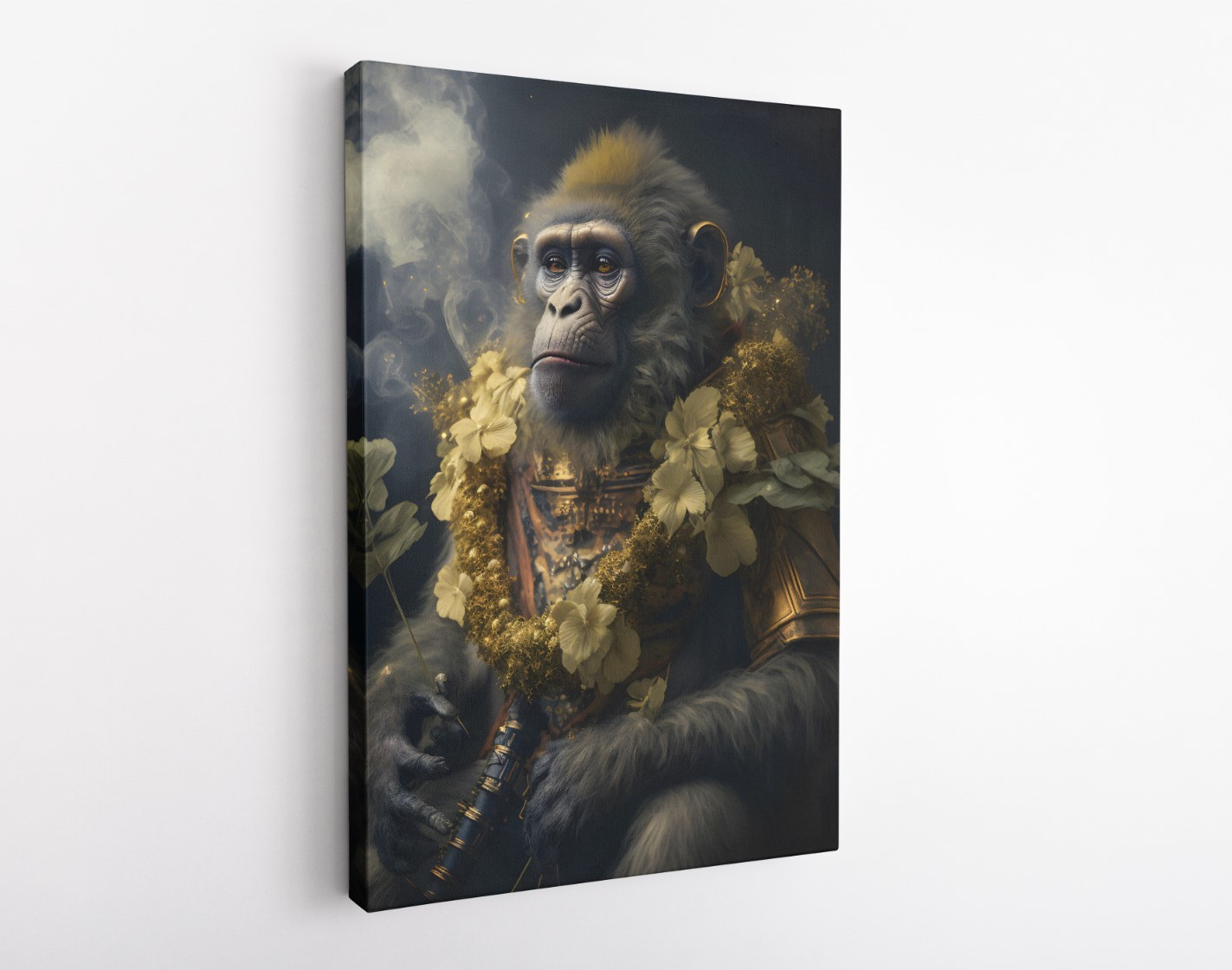 Warrior Monkey with Flowers Animal Kingdom Motivation Canvas Wall Art