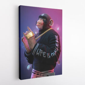 Thug Monkey with Coins Motivation Canvas Wall Art