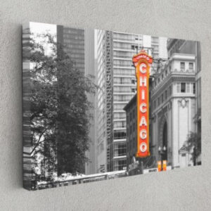 Chicago Theater Color Splash Canvas Print City Wall Art Home Decoration