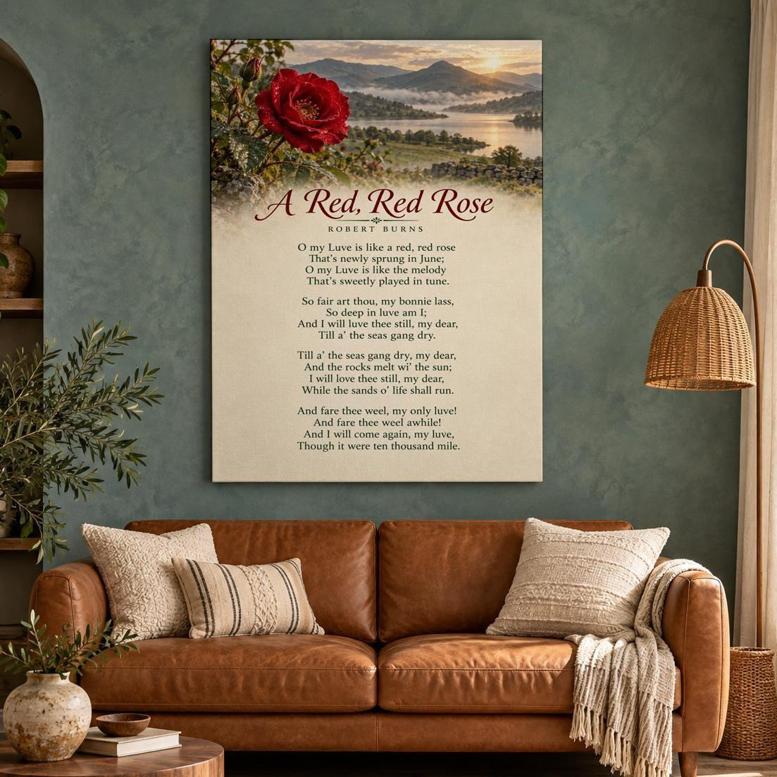 A Red Red Rose Poem Canvas Wall Art