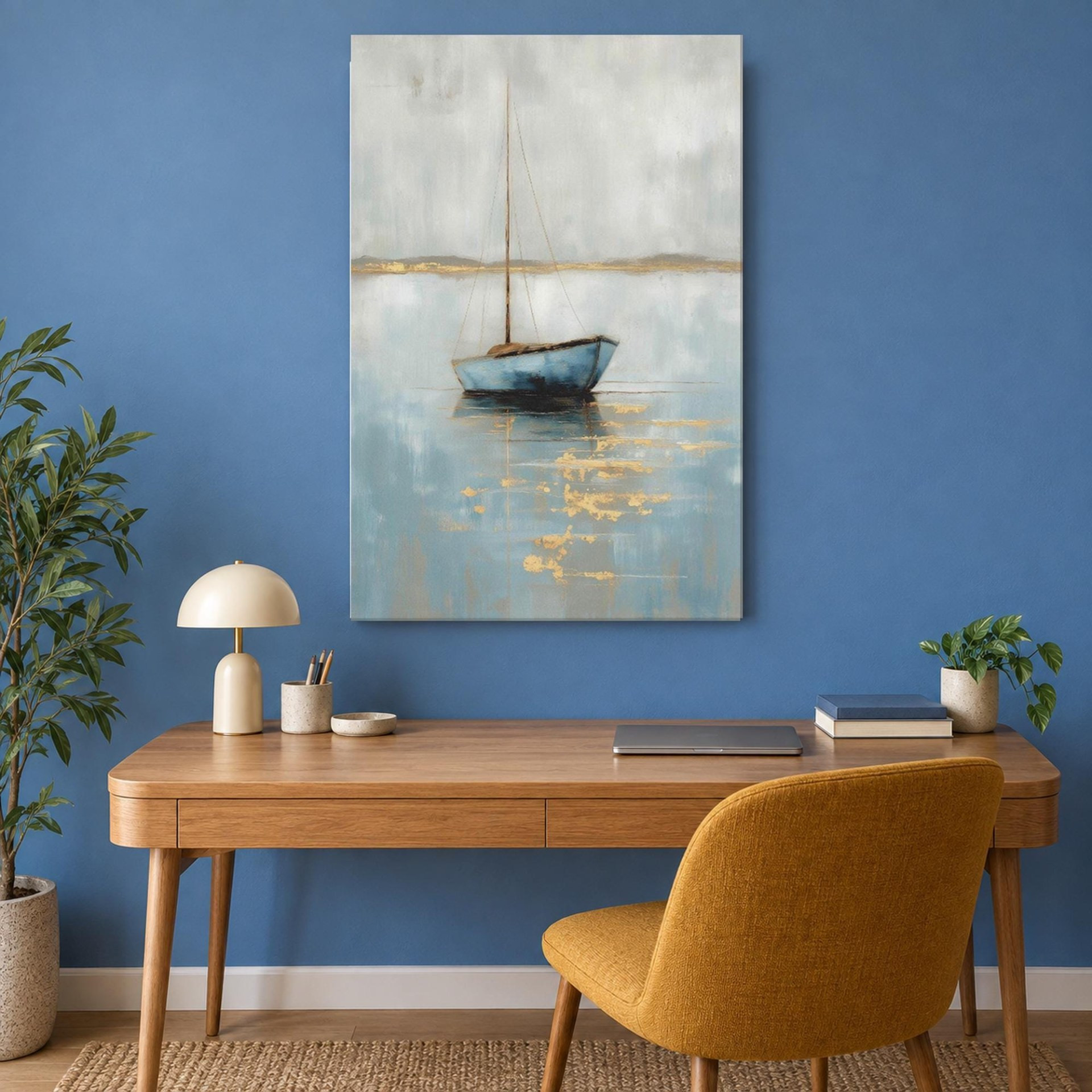 Abstract Sailboat Blue Canvas Wall Art