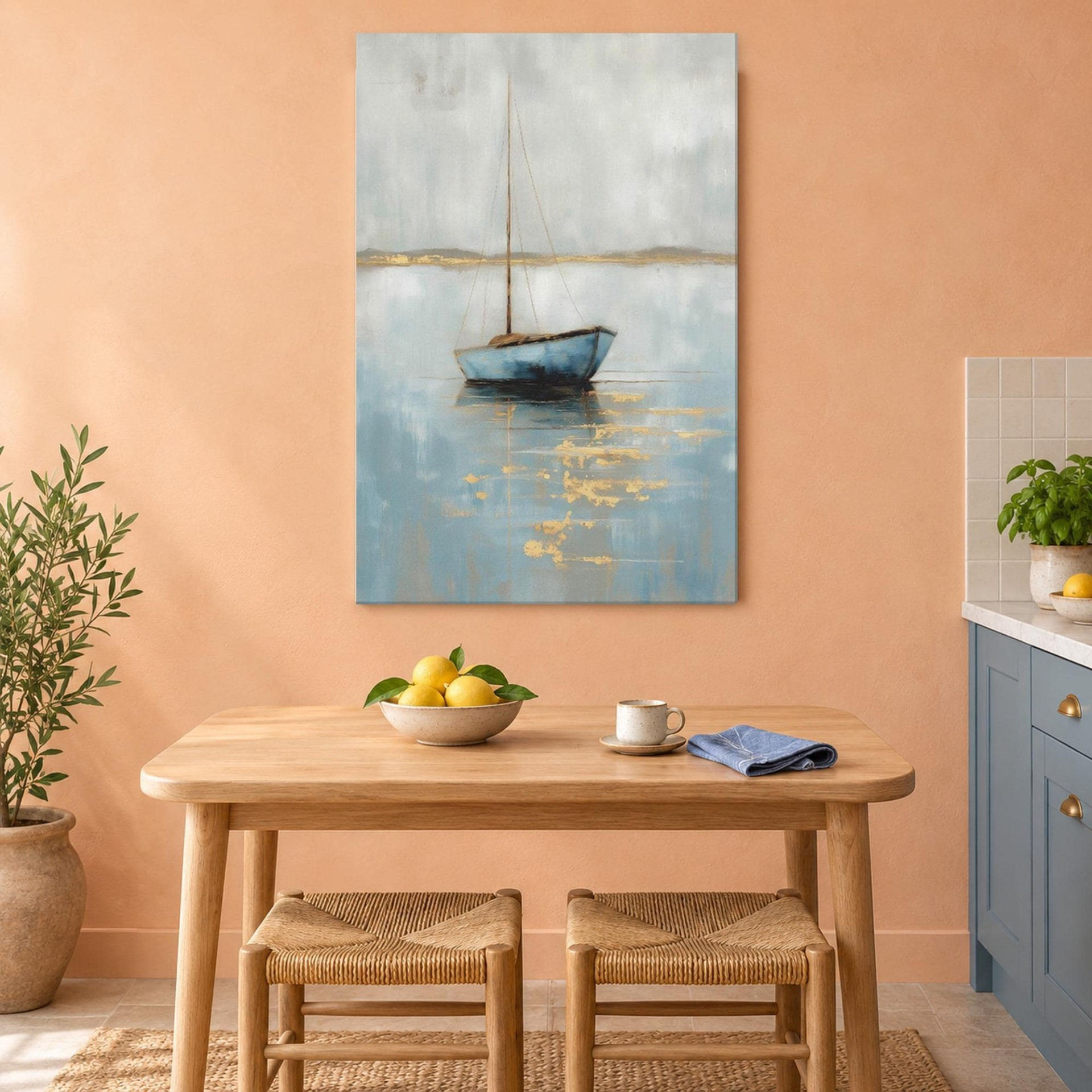 Abstract Sailboat Blue Canvas Wall Art