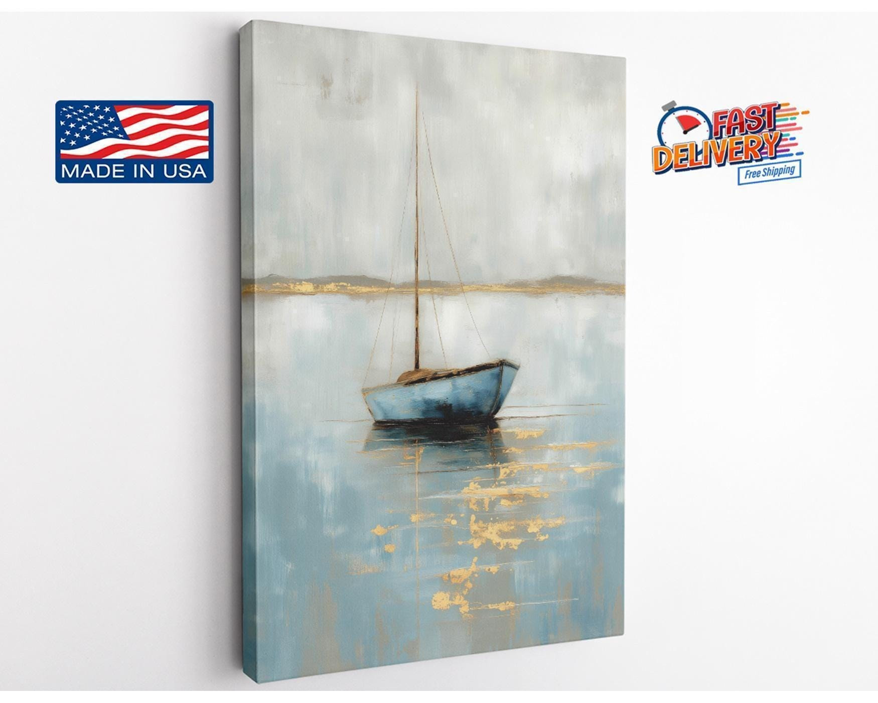 Abstract Sailboat Blue Canvas Wall Art