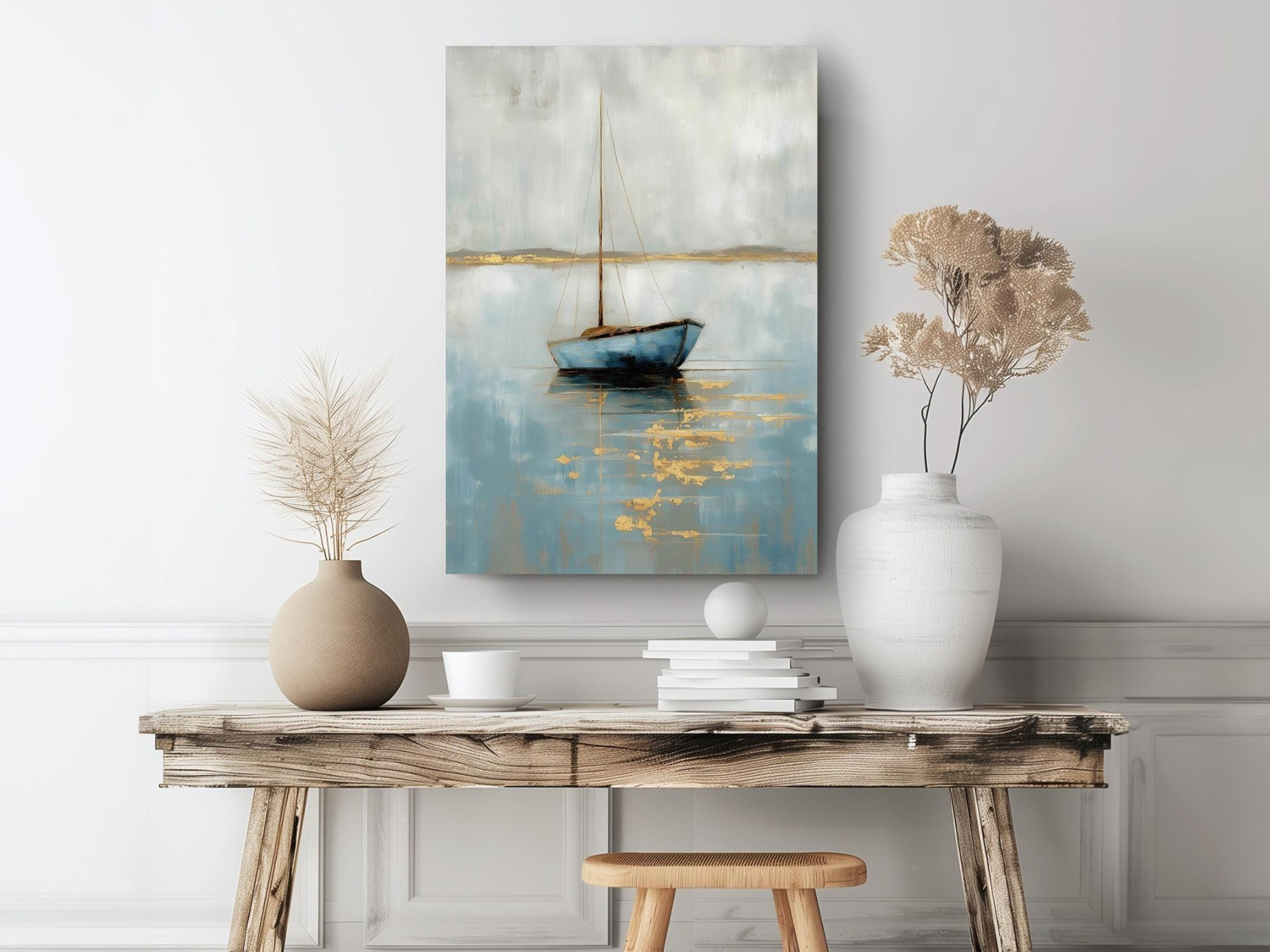 Abstract Sailboat Blue Canvas Wall Art