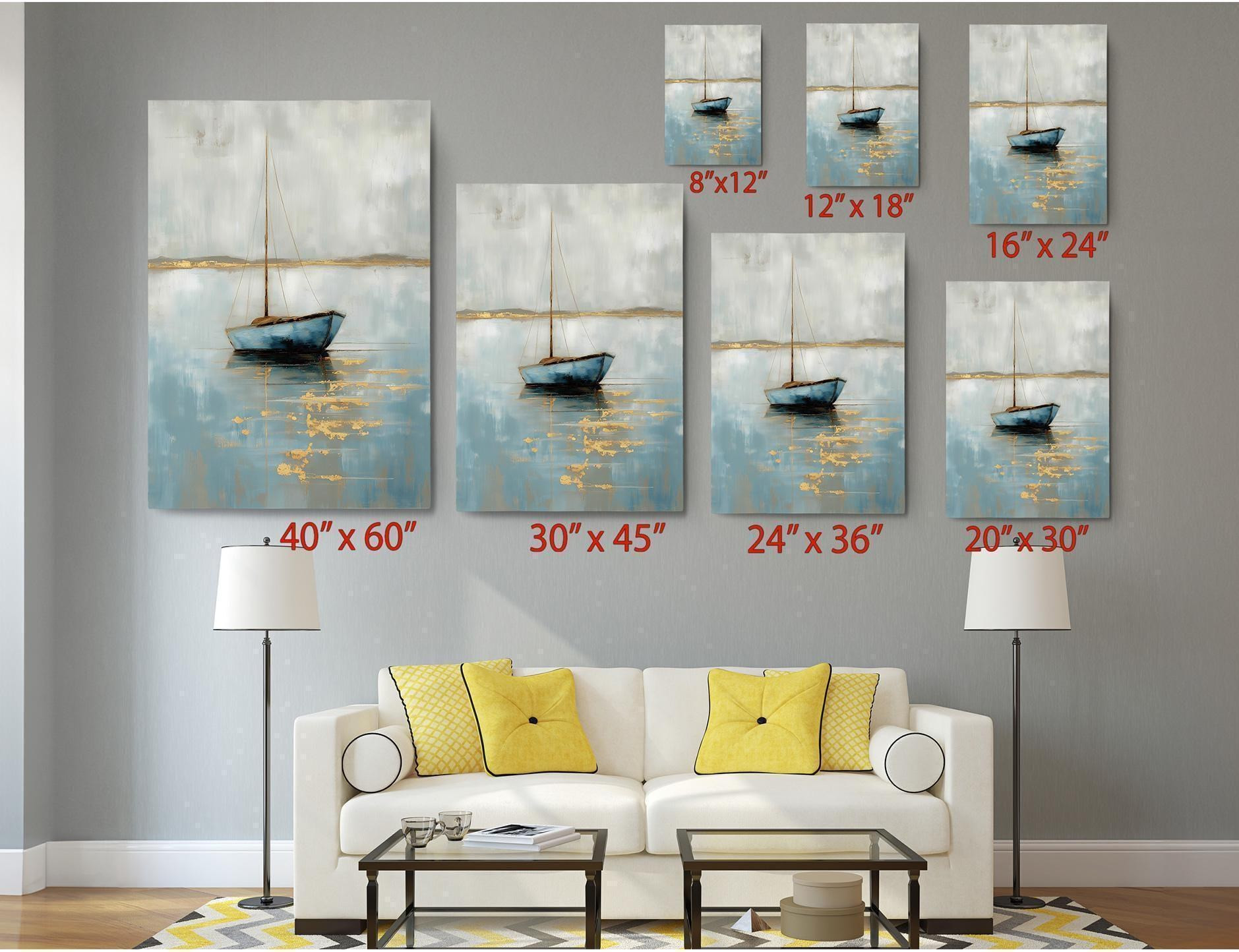 Abstract Sailboat Blue Canvas Wall Art