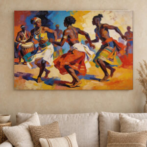 African Dancers and Drummers Canvas Wall Art