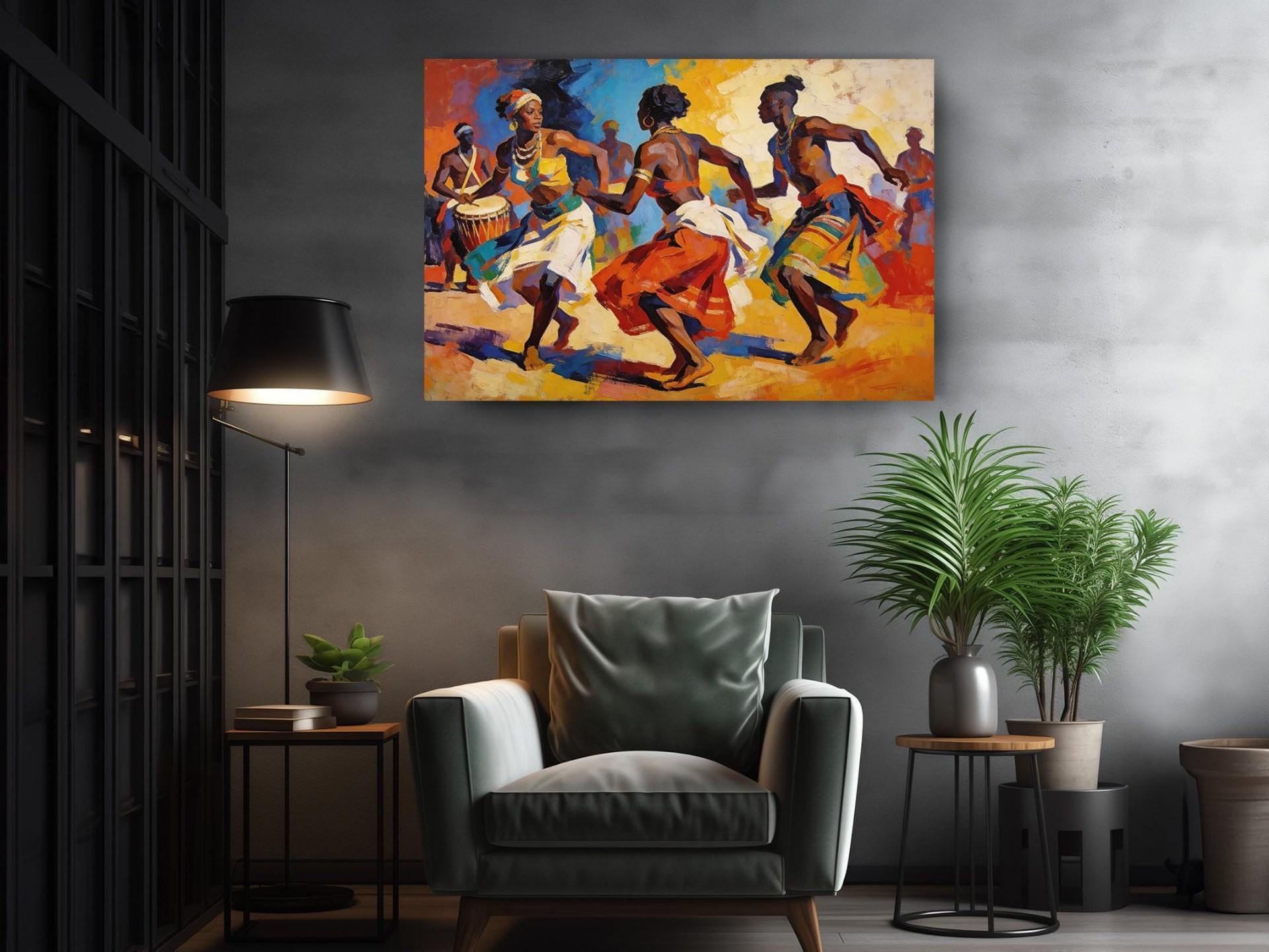 African Dancers and Drummers Canvas Wall Art