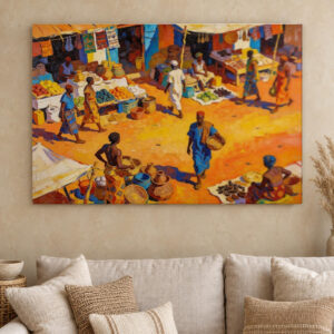 African Market Life Canvas Wall Art