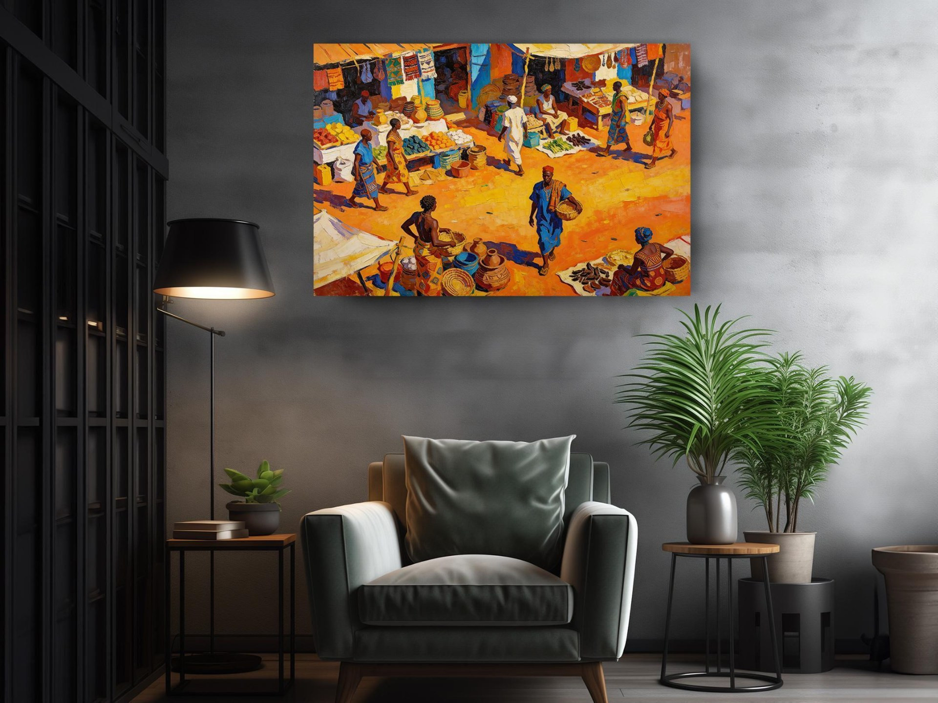 African Market Life Canvas Wall Art
