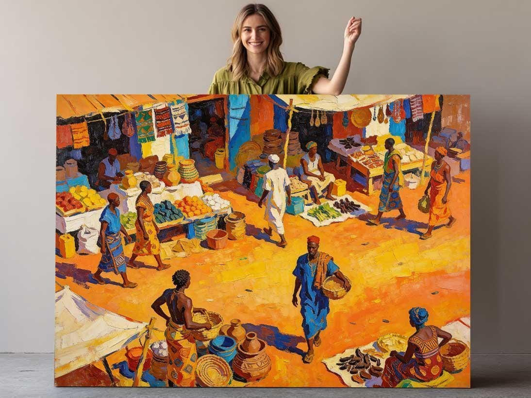 African Market Life Canvas Wall Art