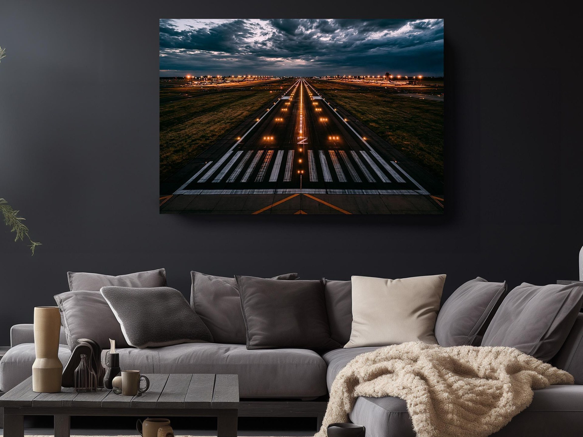 Airport Runway at Dusk Canvas Wall Art