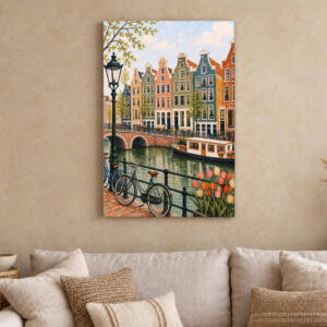 Amsterdam Canal Flowers Canvas Wall Art
