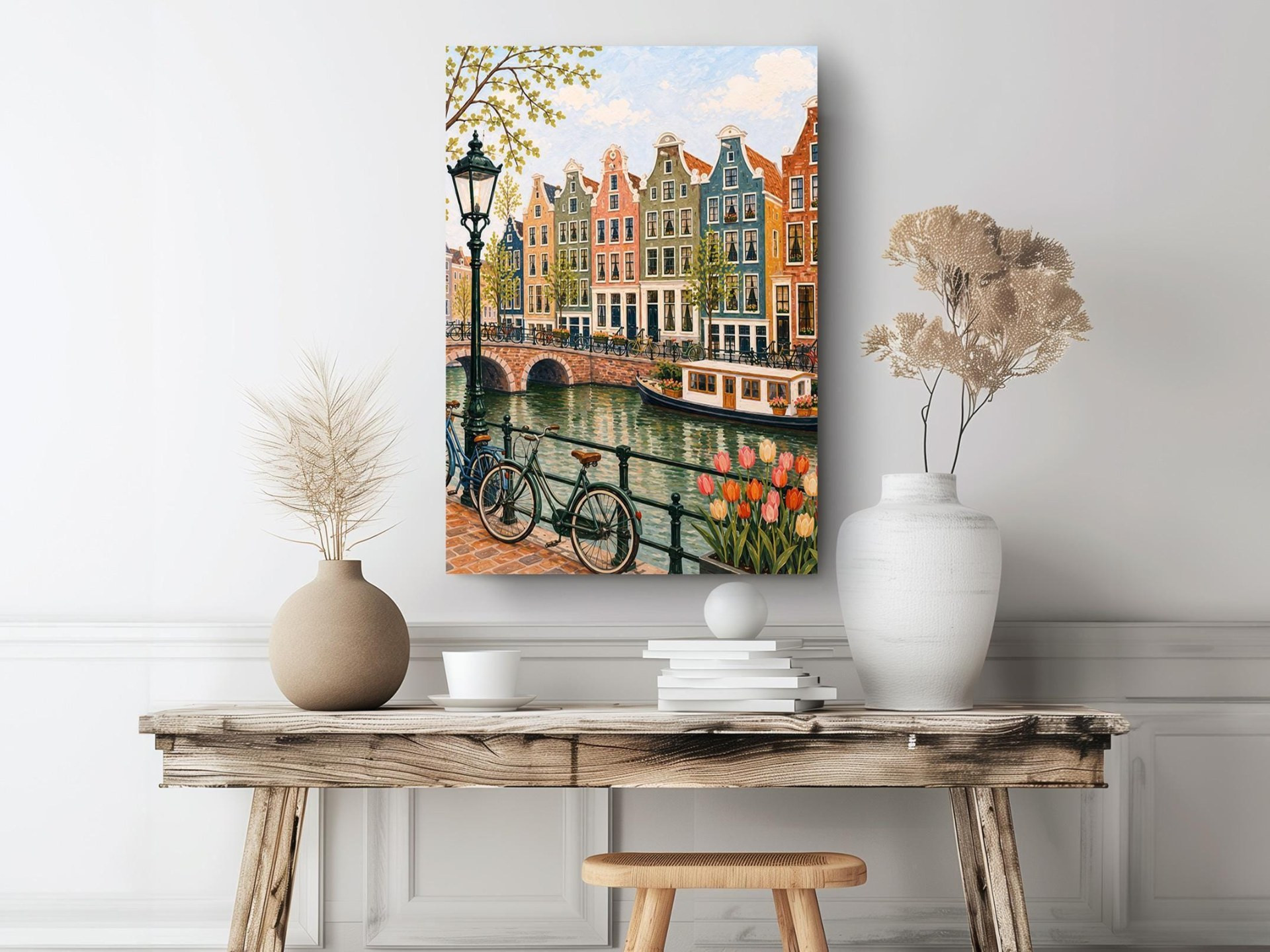 Amsterdam Canal Flowers Canvas Wall Art