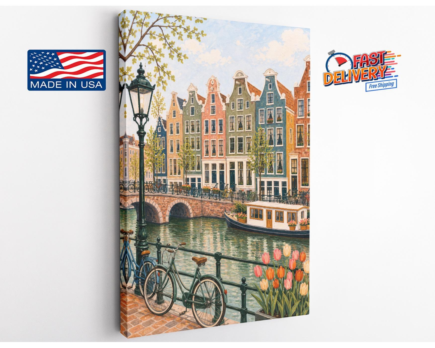 Amsterdam Canal Flowers Canvas Wall Art