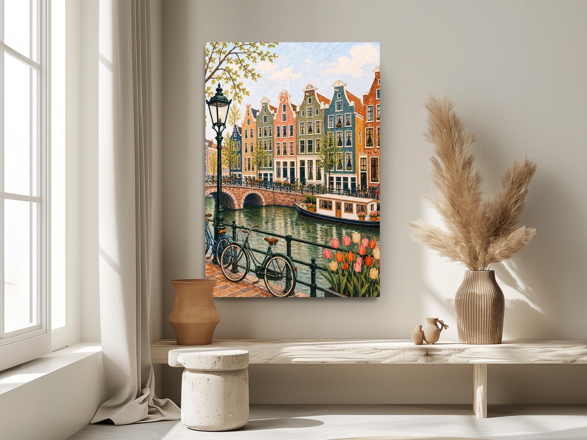 Amsterdam Canal Flowers Canvas Wall Art