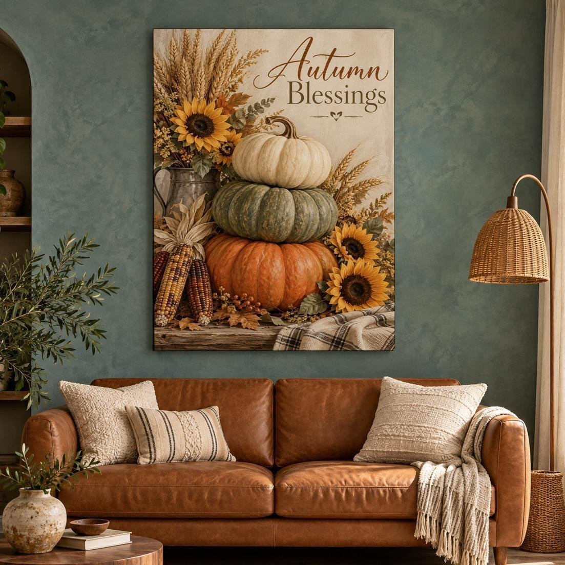 Autumn Blessings Pumpkin Canvas Wall Art