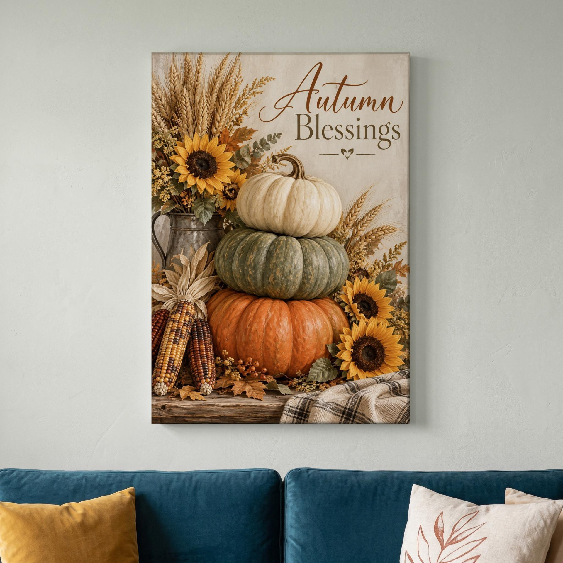 Autumn Blessings Pumpkin Canvas Wall Art