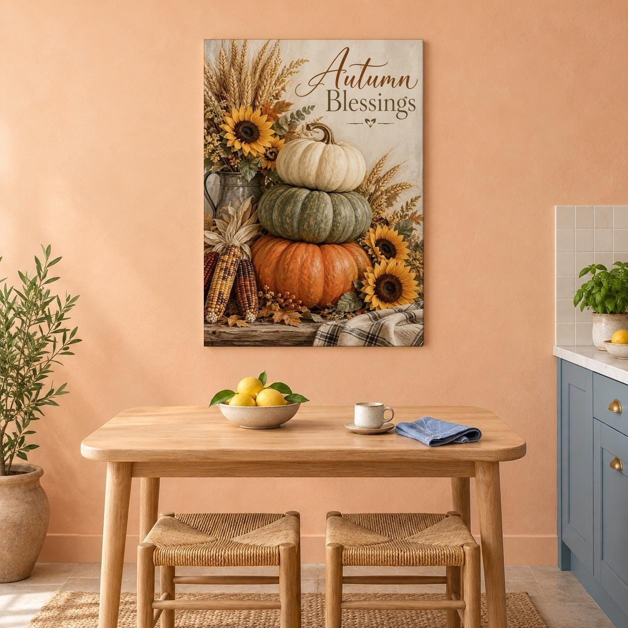 Autumn Blessings Pumpkin Canvas Wall Art