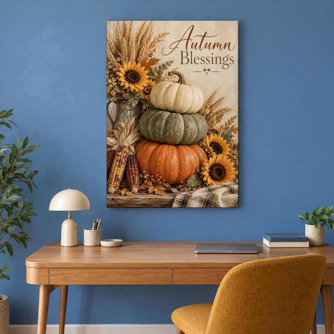Autumn Blessings Pumpkin Canvas Wall Art