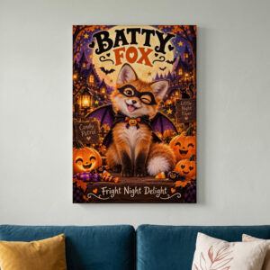 Batty Fox Halloween Canvas Wall Art