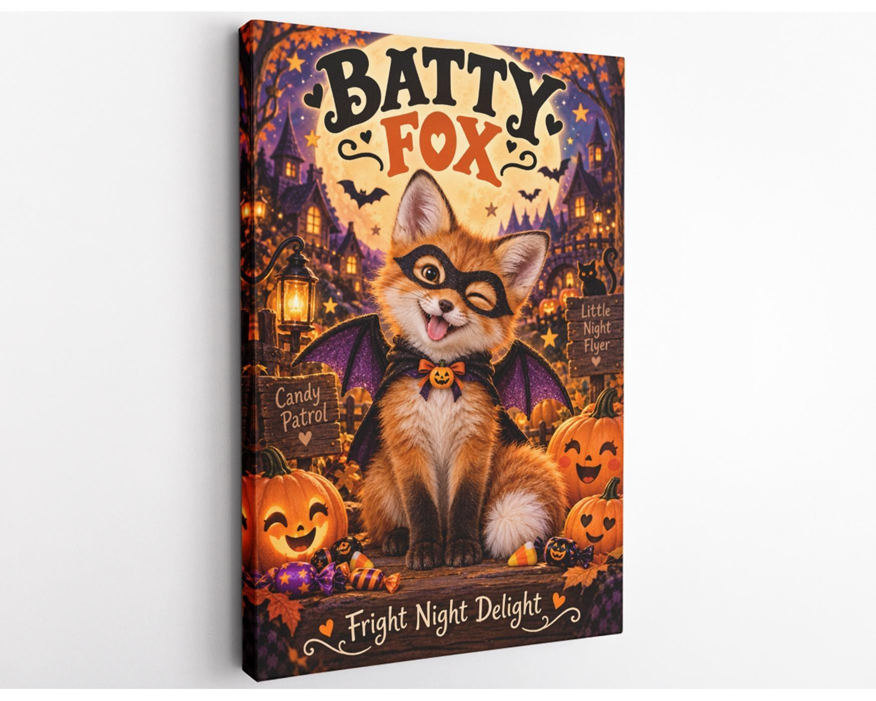 Batty Fox Halloween Canvas Wall Art