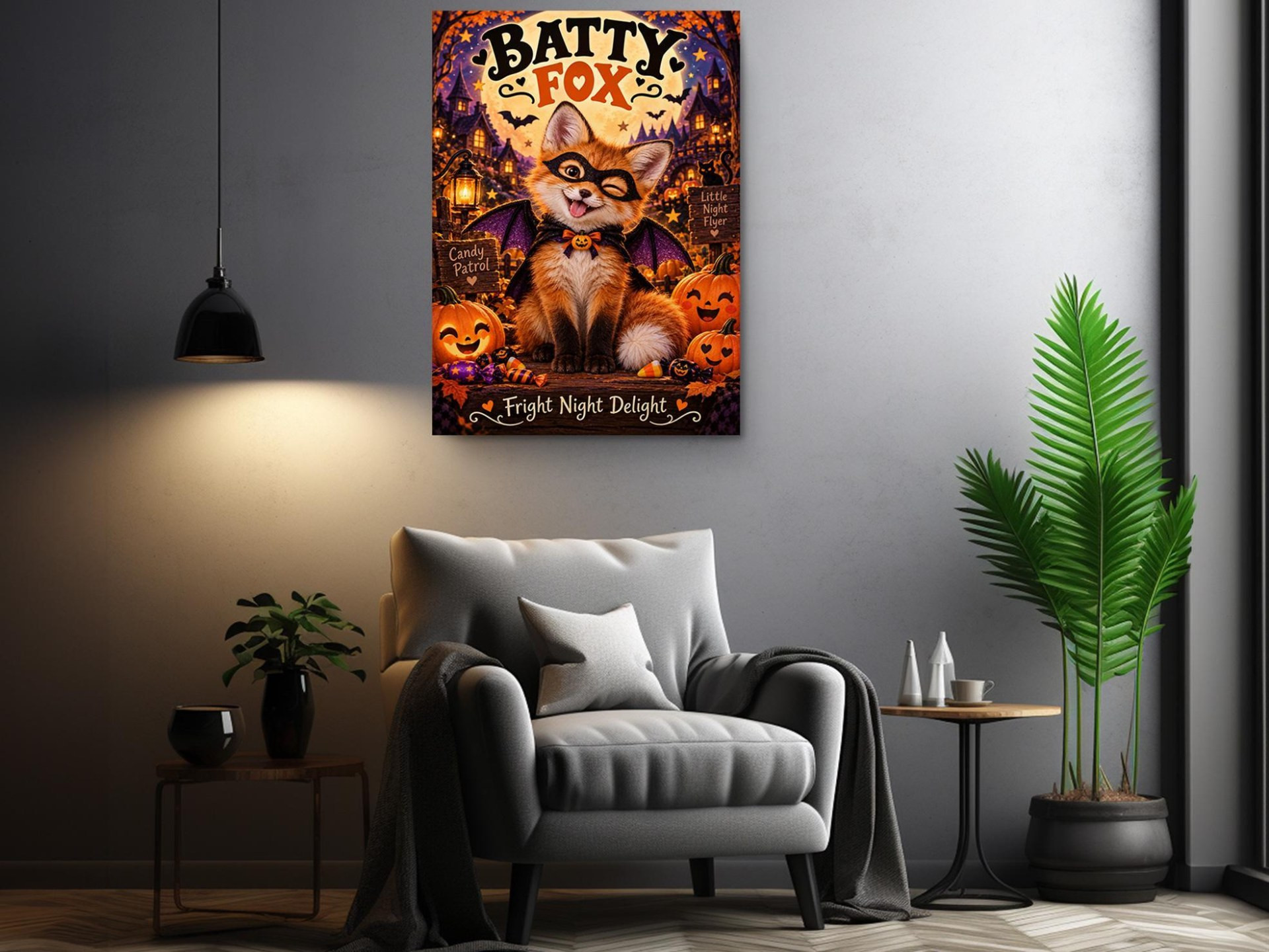 Batty Fox Halloween Canvas Wall Art