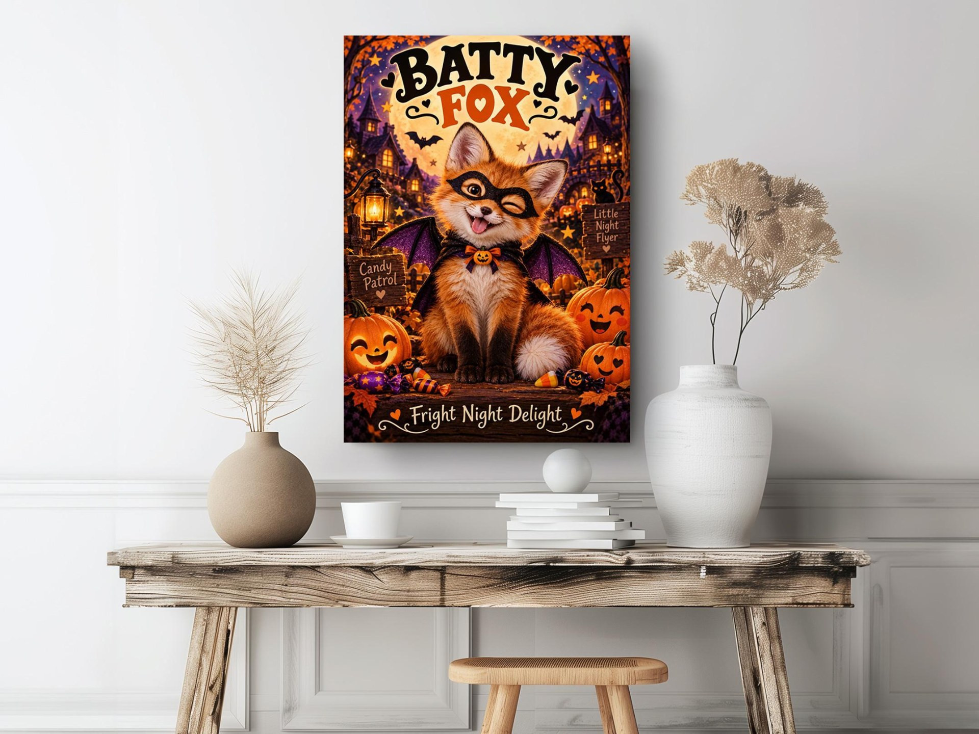 Batty Fox Halloween Canvas Wall Art