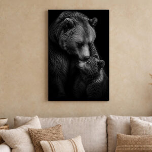 Bear and Cub Black and White Canvas Wall Art