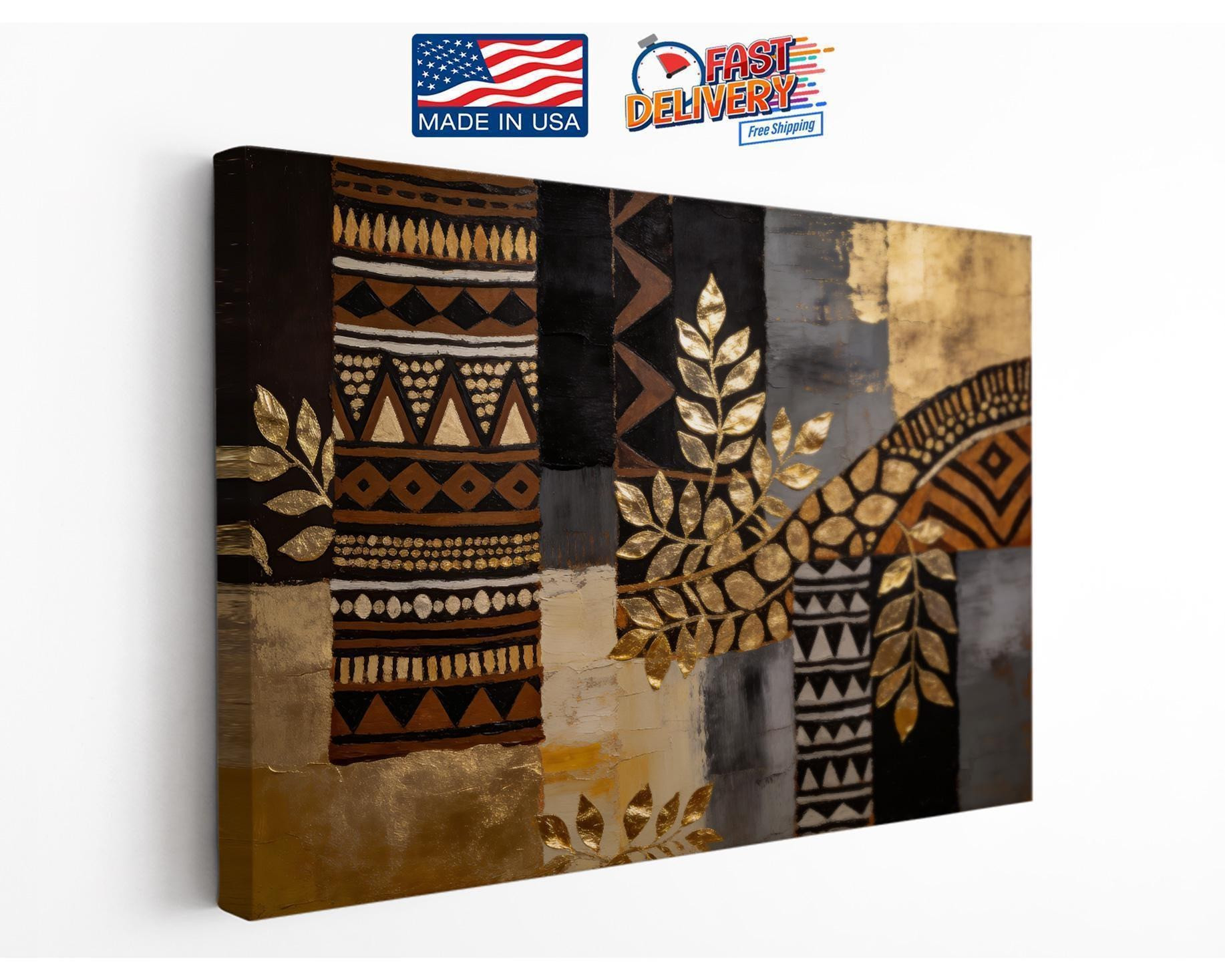 Black and Gold Leaf Canvas Wall Art