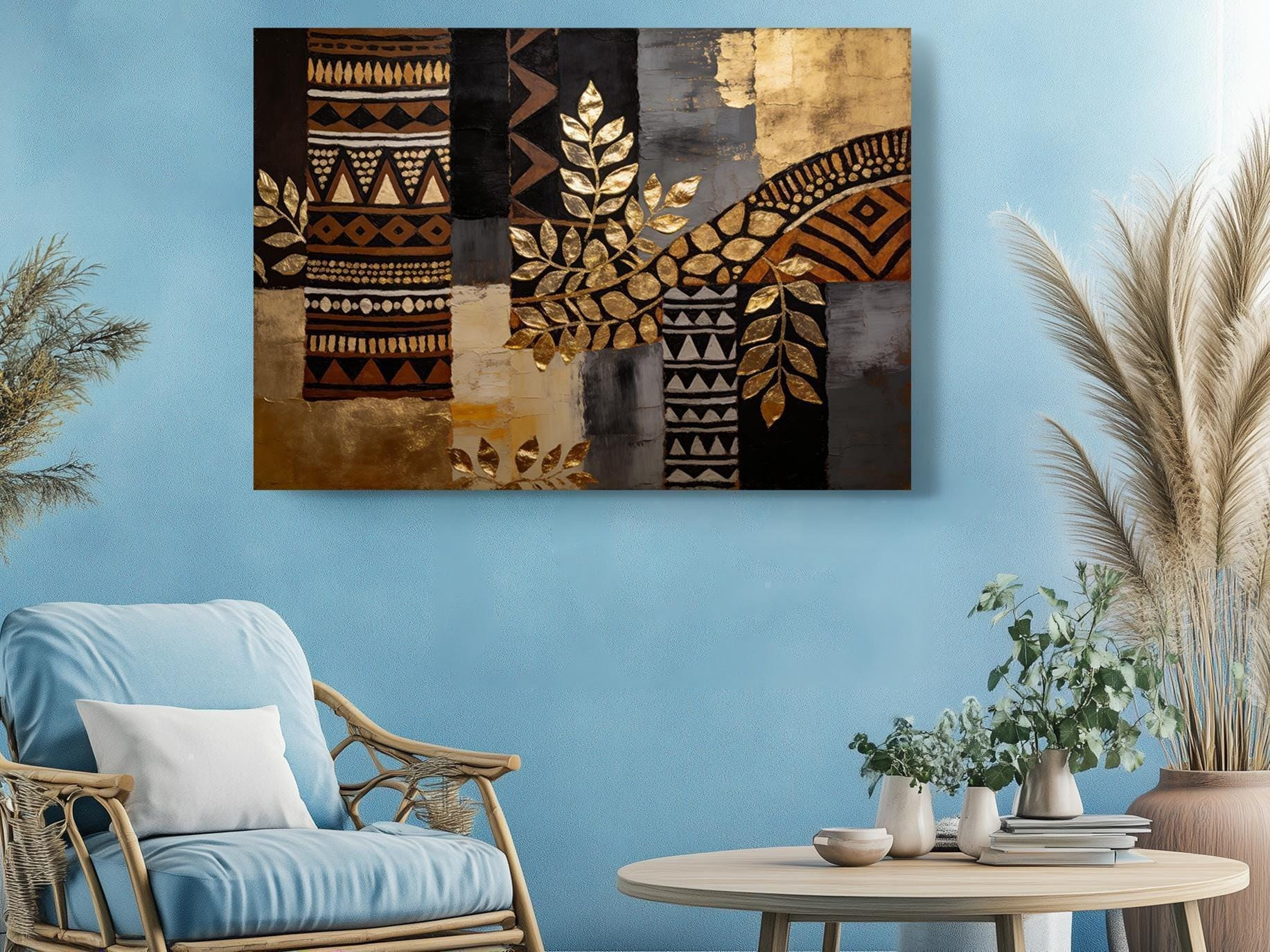 Black and Gold Leaf Canvas Wall Art