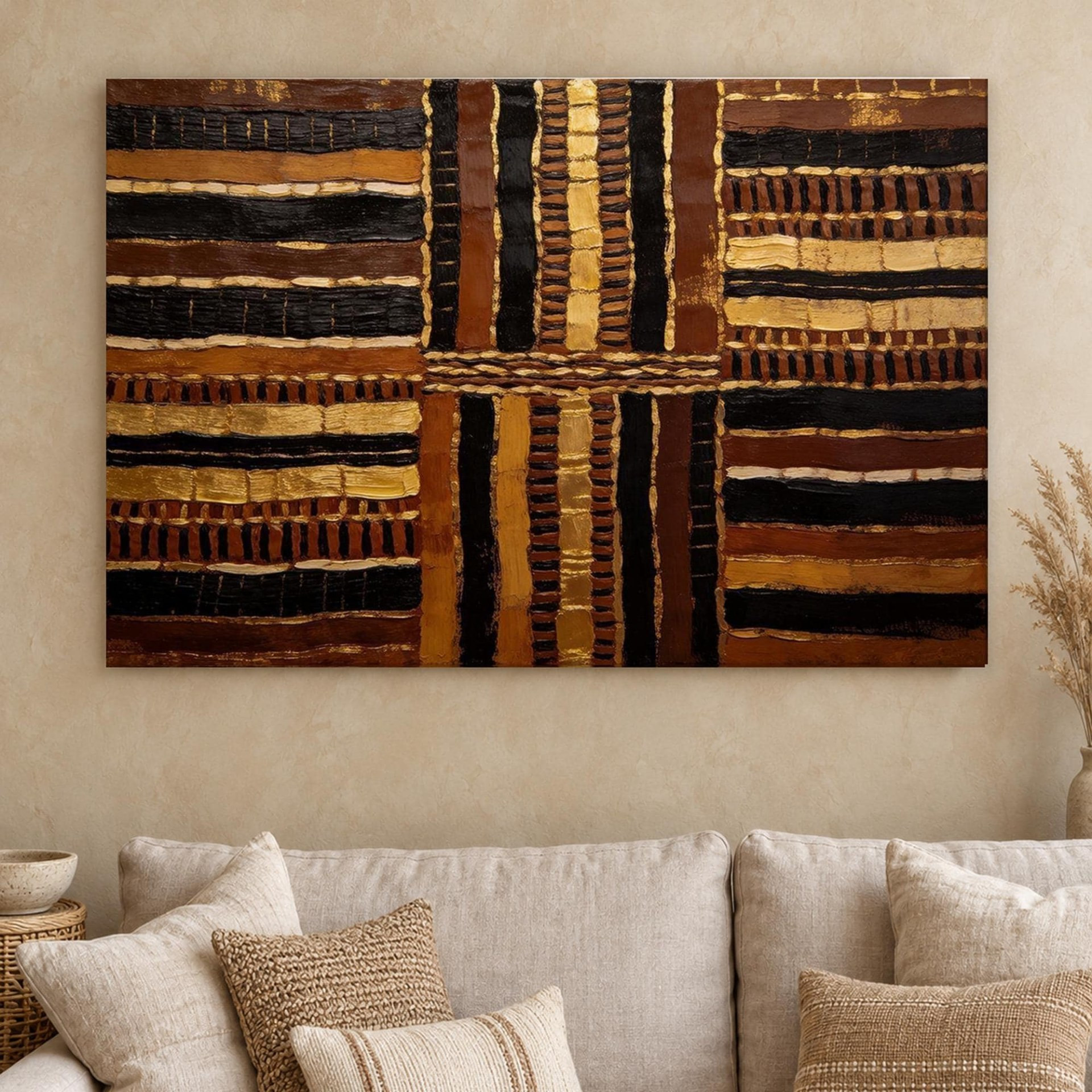 Black and Gold Mudcloth Canvas Wall Art
