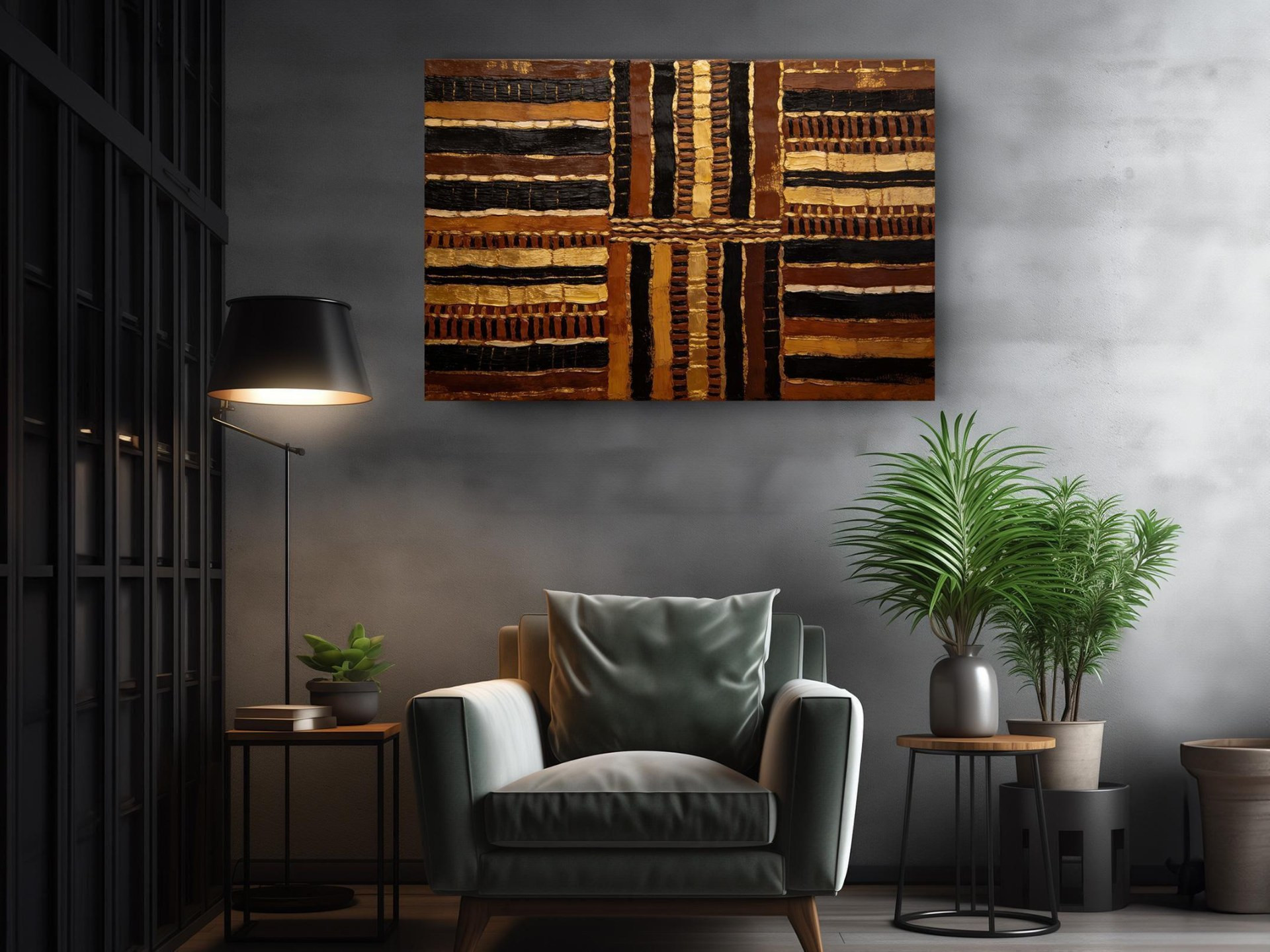 Black and Gold Mudcloth Canvas Wall Art