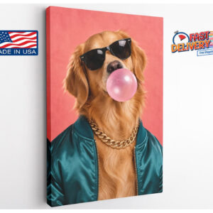 Bubblegum Golden Retriever Funny Canvas Wall Art