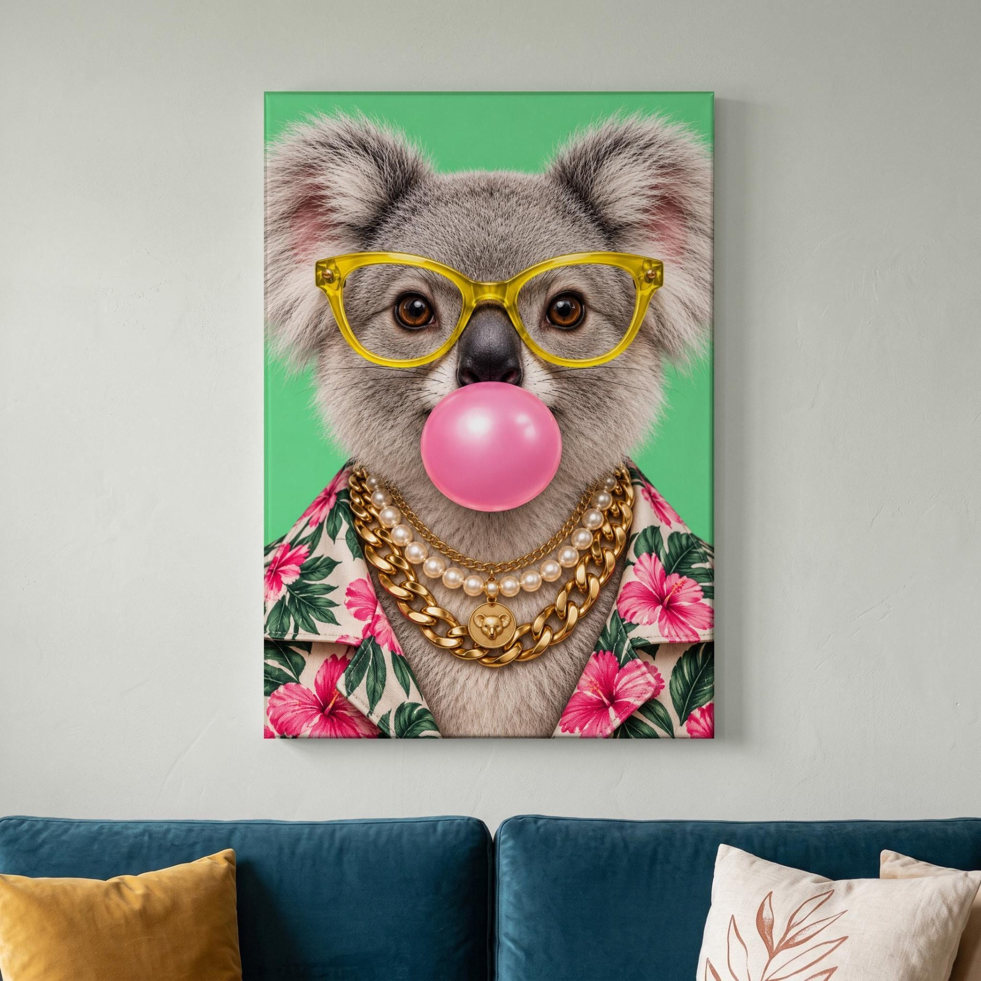 Bubblegum Koala Funny Canvas Wall Art