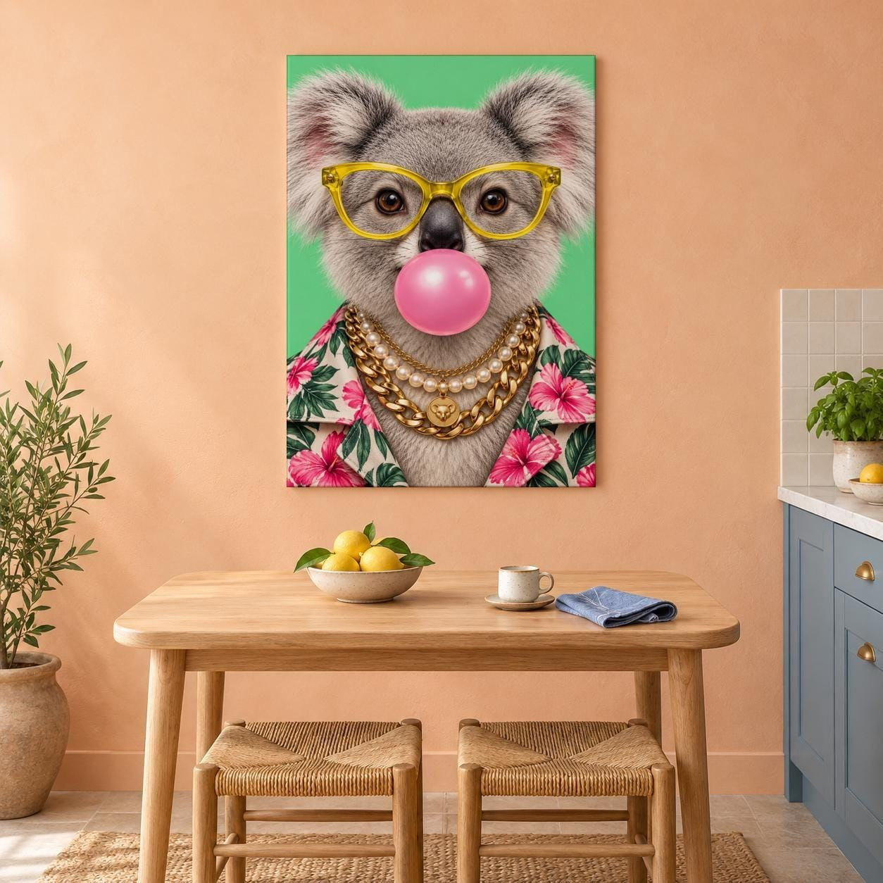 Bubblegum Koala Funny Canvas Wall Art