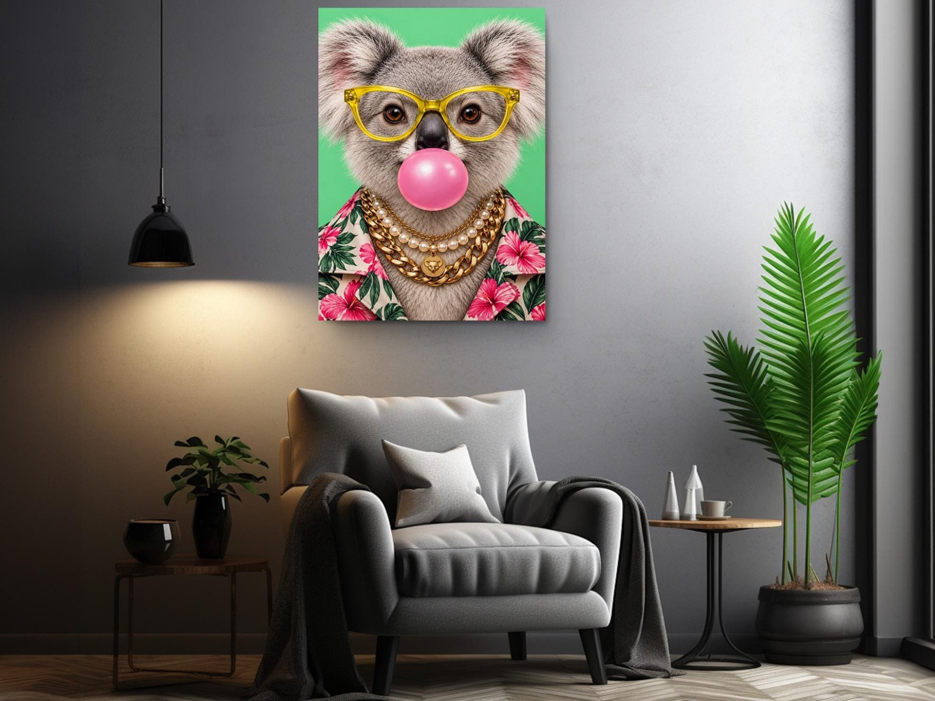 Bubblegum Koala Funny Canvas Wall Art