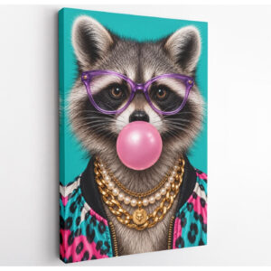 Bubblegum Raccoon Funny Canvas Wall Art