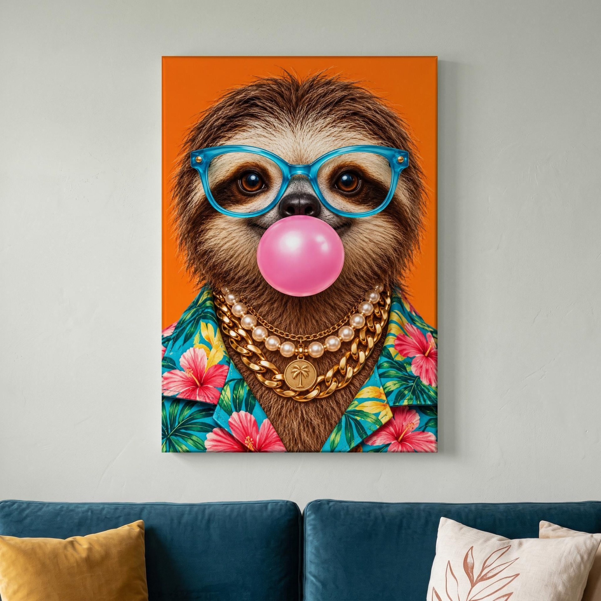 Bubblegum Sloth Funny Canvas Wall Art