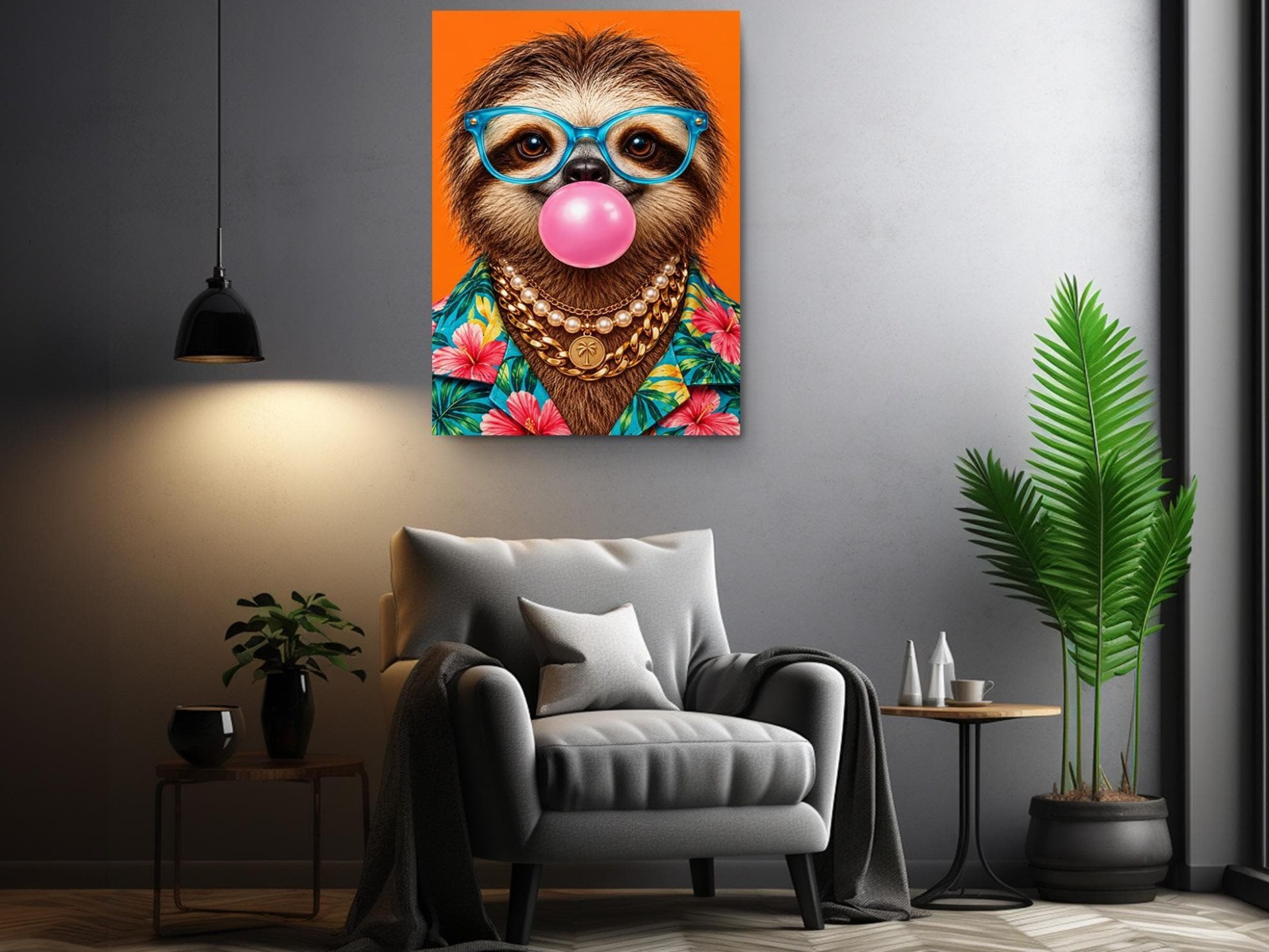 Bubblegum Sloth Funny Canvas Wall Art