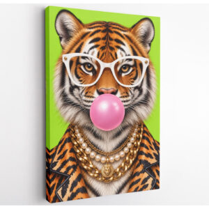 Bubblegum Tiger Funny Canvas Wall Art