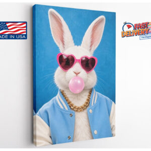 Bubblegum White Rabbit Funny Canvas Wall Art
