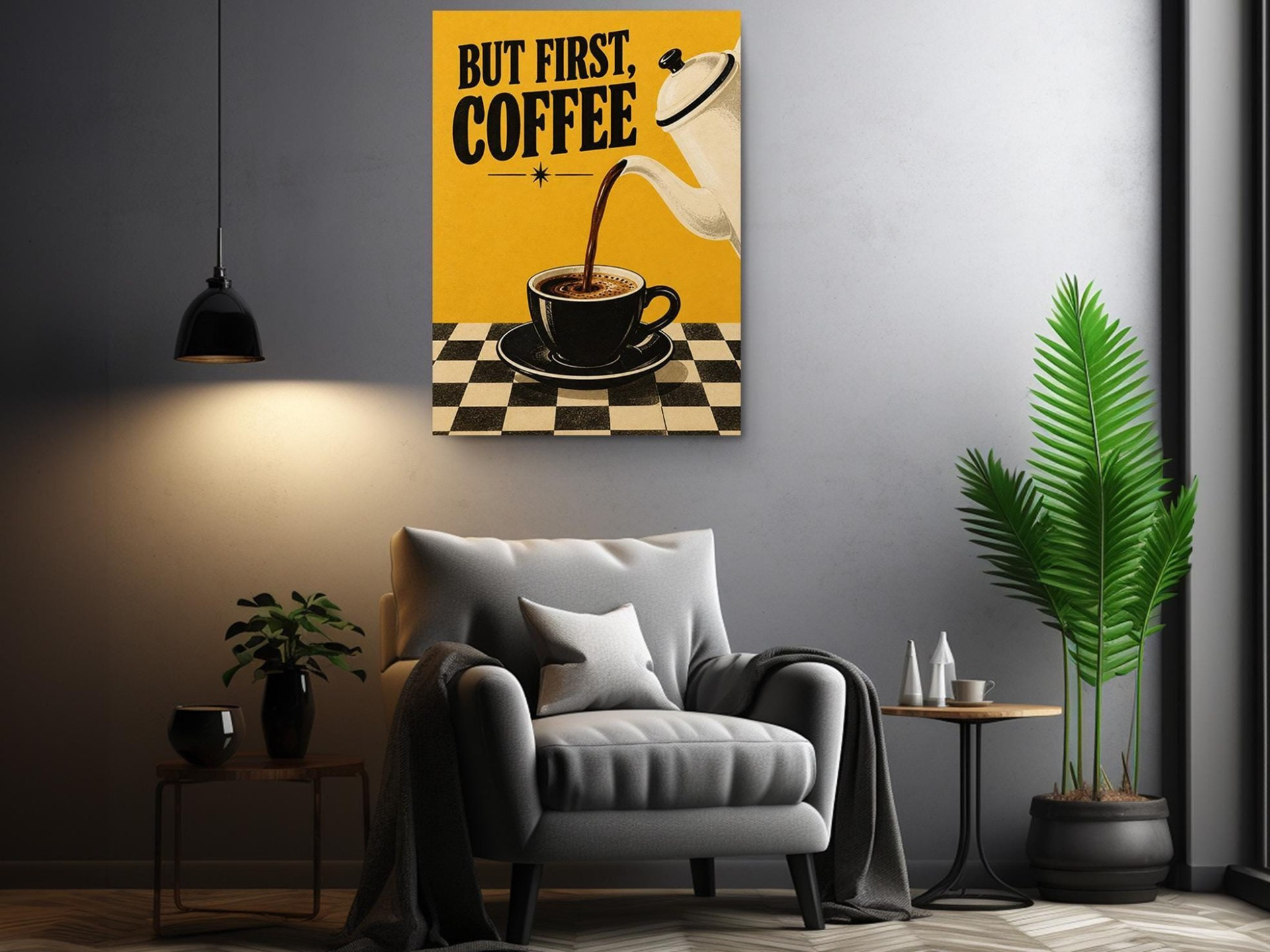 But First Coffee Retro Canvas Wall Art