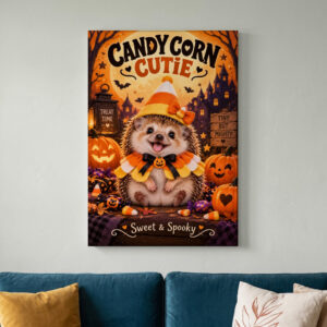 Candy Corn Hedgehog Halloween Canvas Wall Art