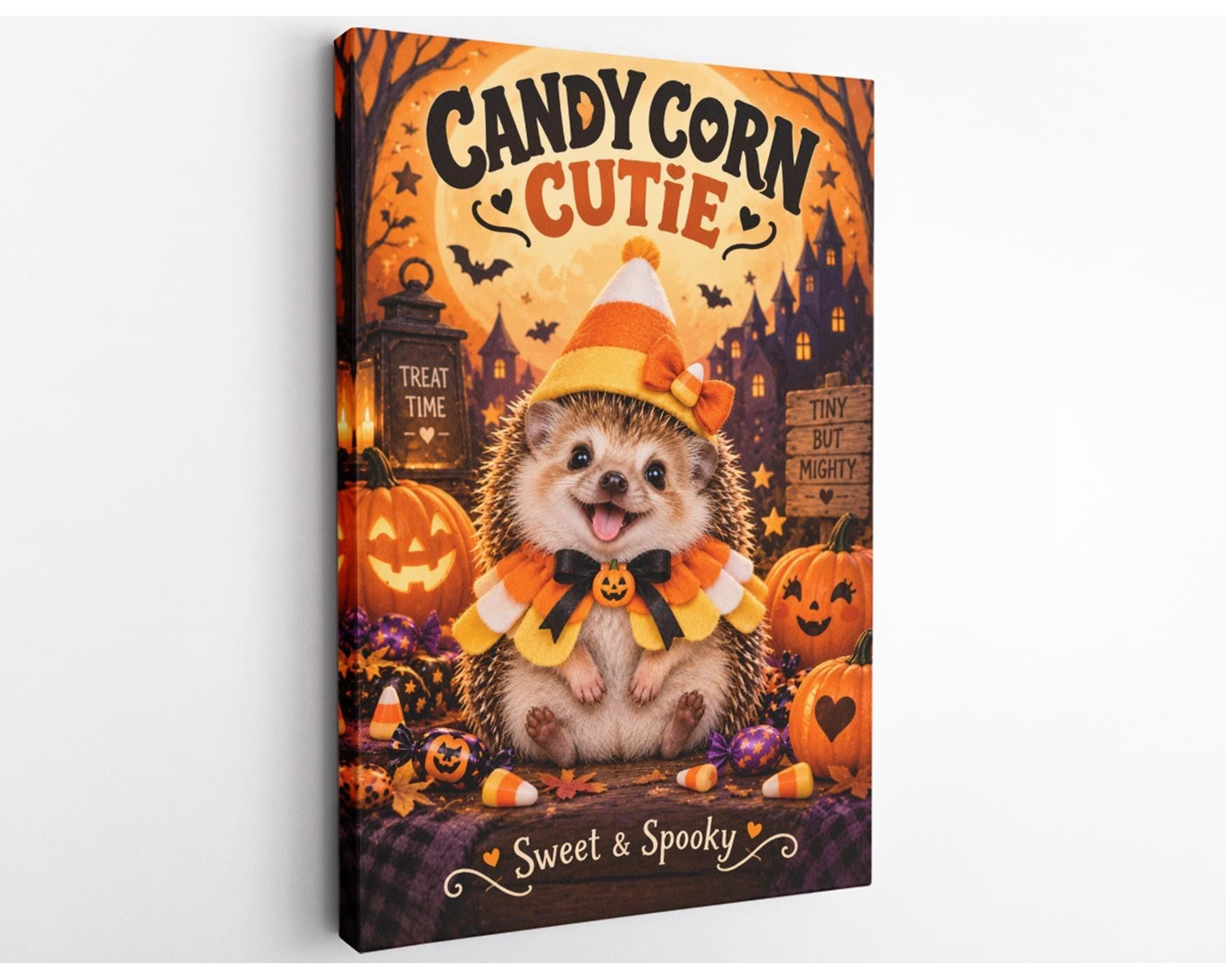 Candy Corn Hedgehog Halloween Canvas Wall Art