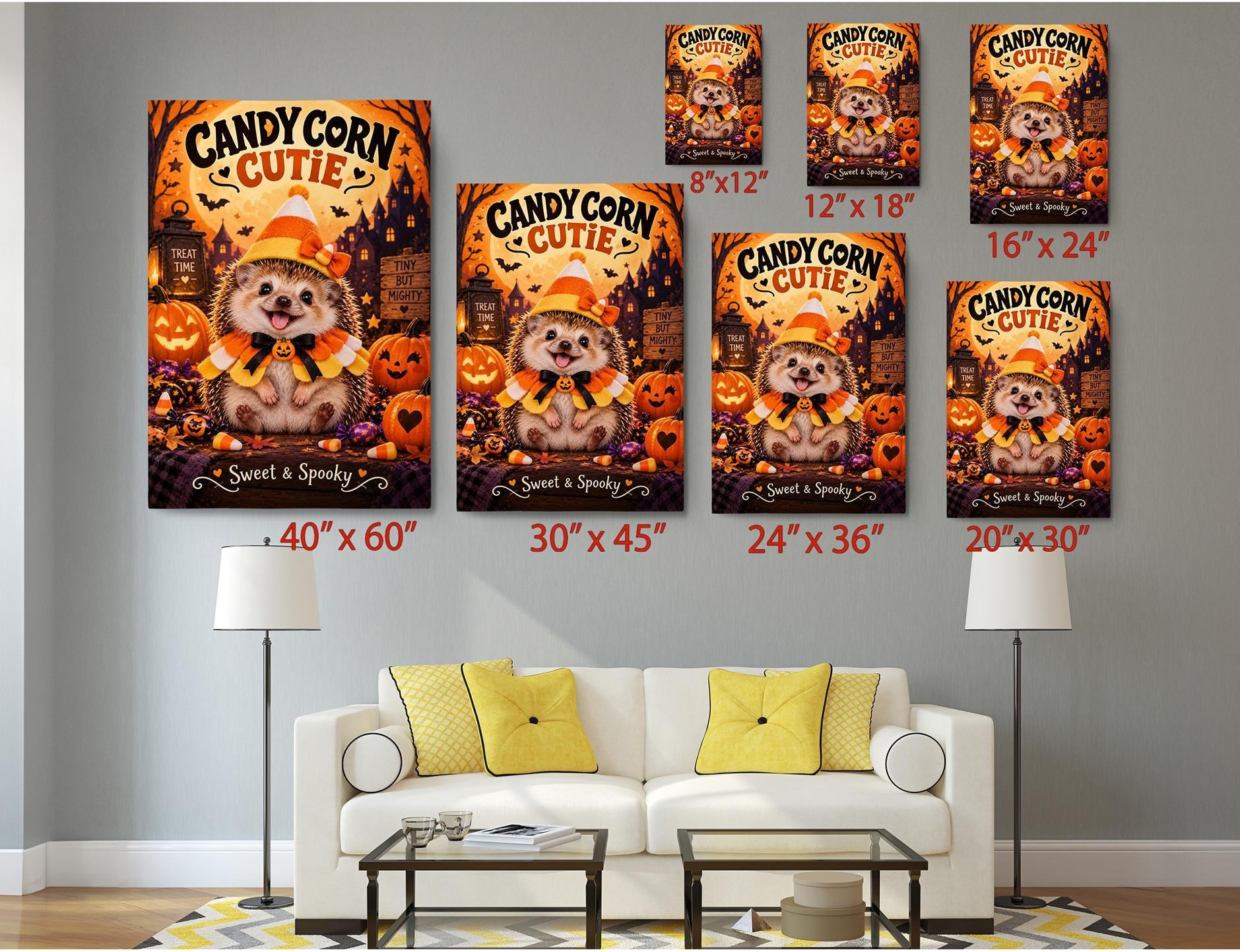 Candy Corn Hedgehog Halloween Canvas Wall Art